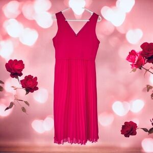 Pretty In Pink Sam Edelman’s Sleeveless Dress Accordion Skirt V Neckline Sz 2